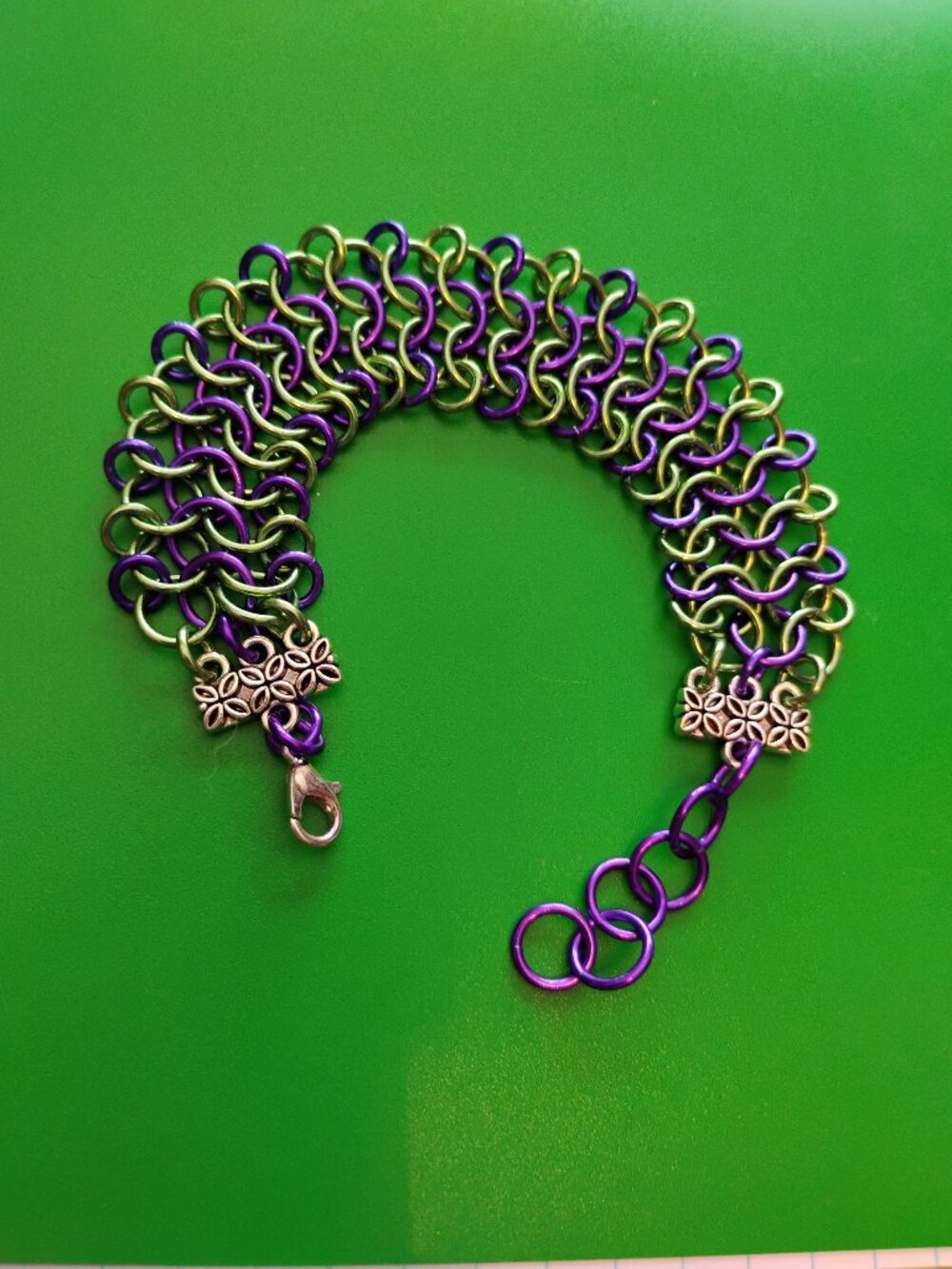 Purple and Green Chain Mail bracelet